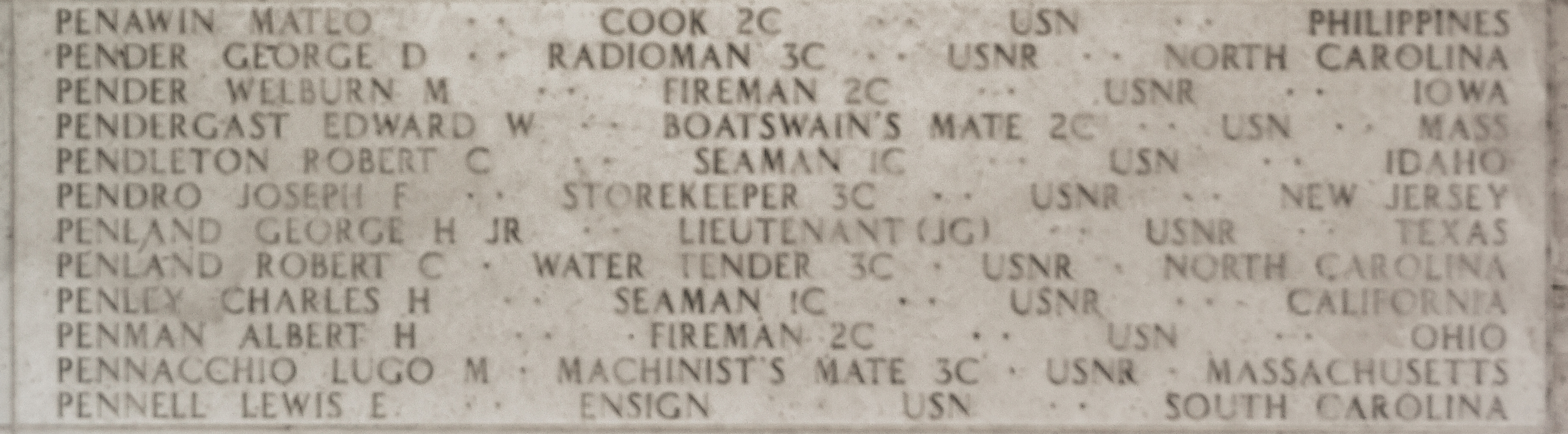 Joseph F. Pendro, Storekeeper Third Class